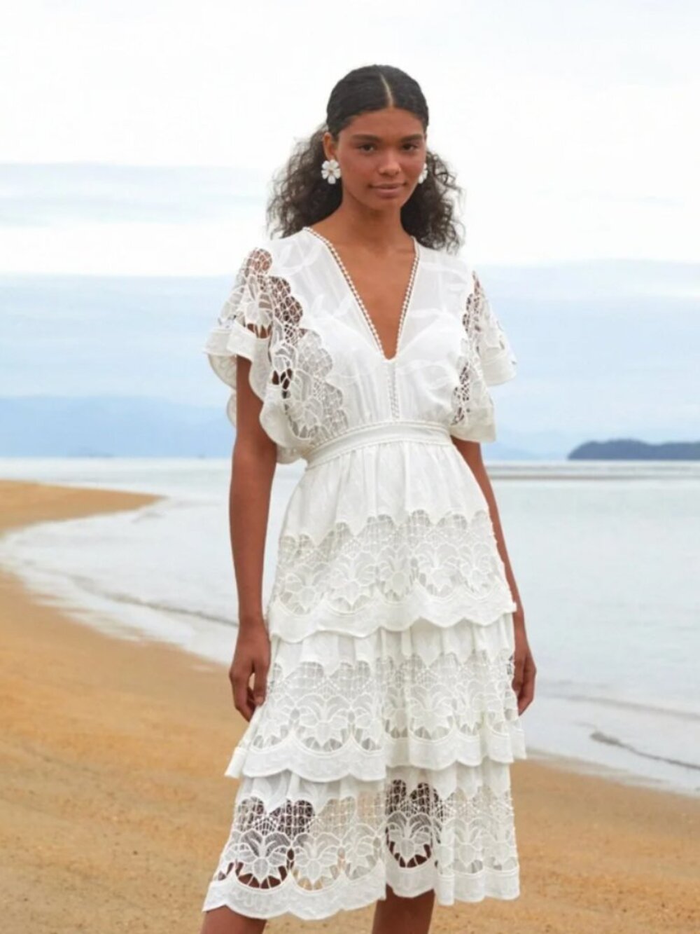 NWT Farm Rio Richelier Midi Dress Off White